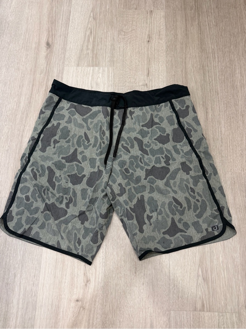 Men's Green Camo Swim Trunks with Black Waistband